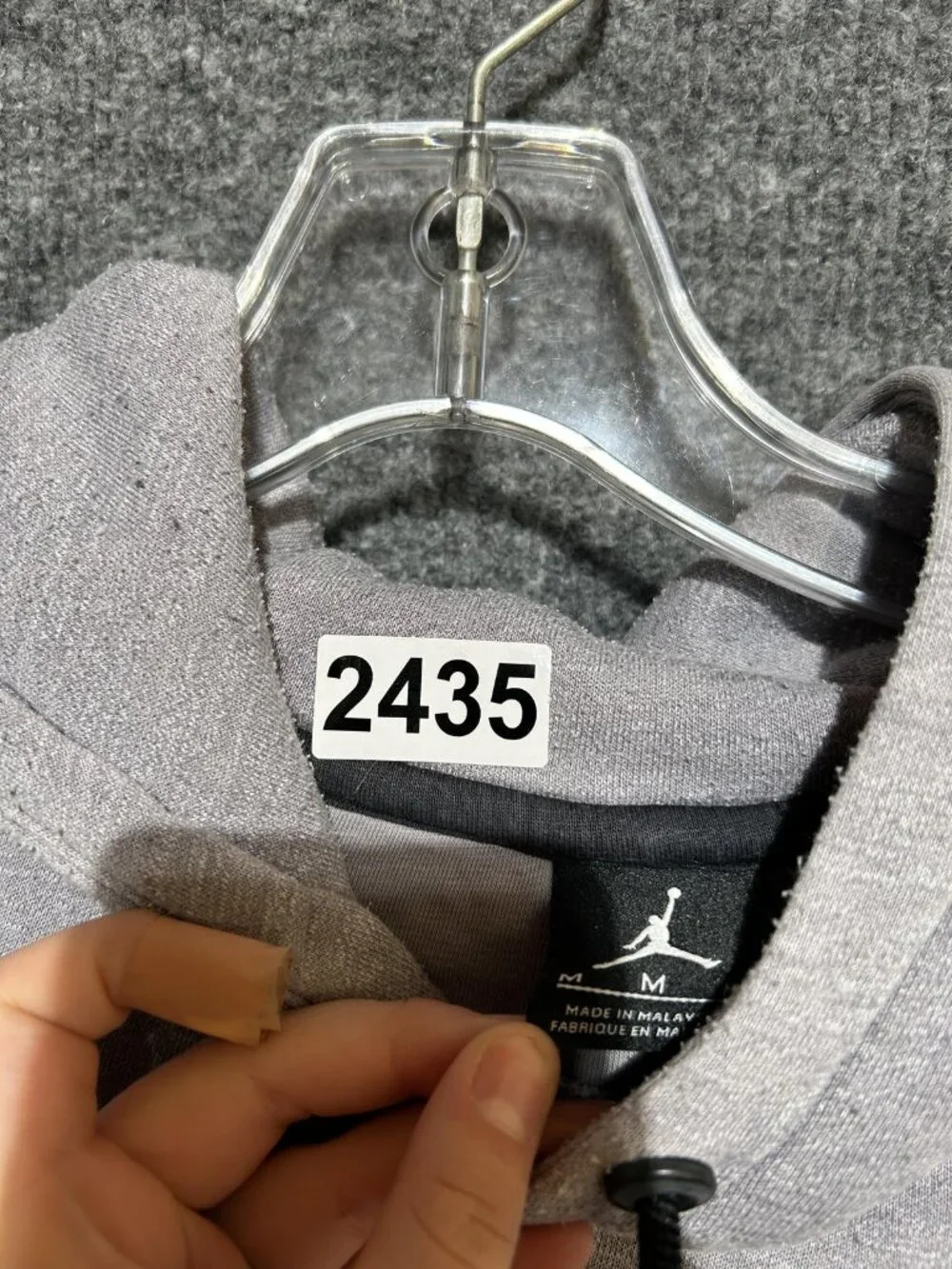 Jordan Hoodie Mens Medium Gray Pullover Fleece Zip Pockets Jumpman Logo Athletic